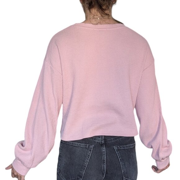 Forever 21 Pink Waffle Knit Long Sleeve Shirt Women Size Large - Picture 3 of 8